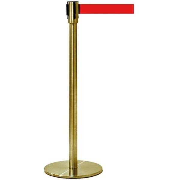 Crowd Control Barrier Post with Red Belt Gold | Danish Sign Export