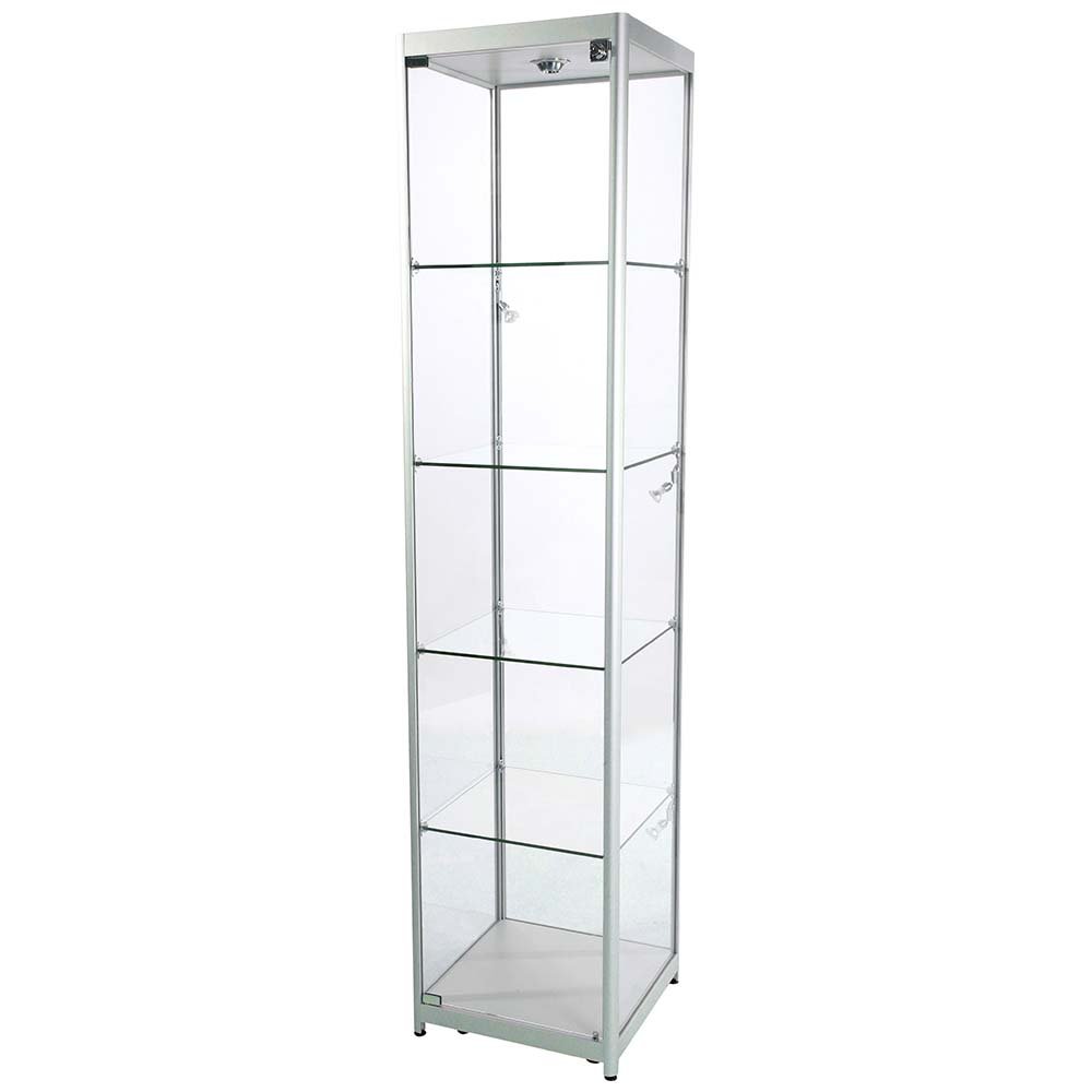 Showcase Tower Solo, silver, with LED spots | Danish Sign Export