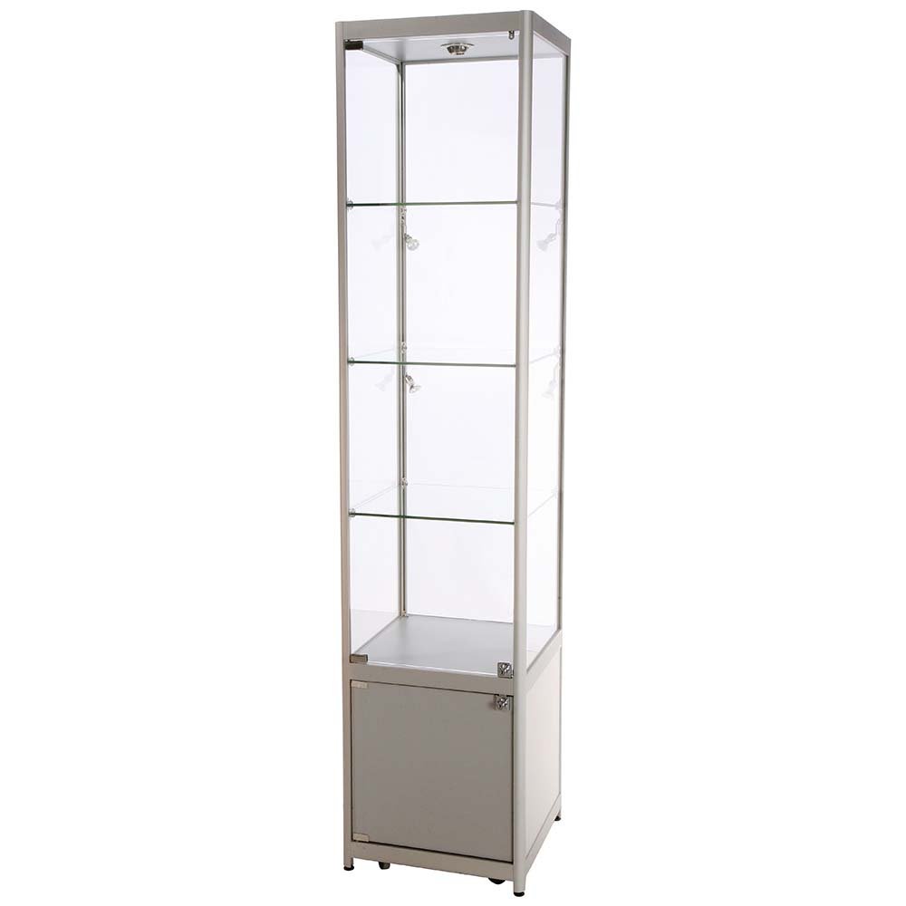 Showcase Tower, Solo, with locker - Silver. LED | Displaylager.eu