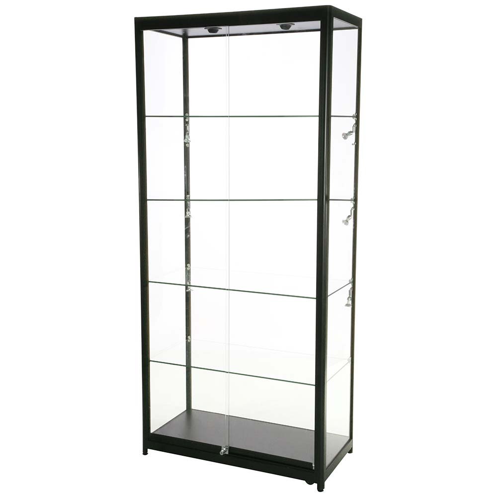 Glass Display Cabinet, Showcase Tower Duo, LED Light, with lock, Black ...